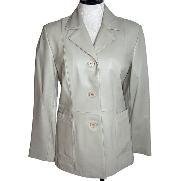 Classiques Entier Vintage Womens Blazer Jacket Size Small Beige Leather